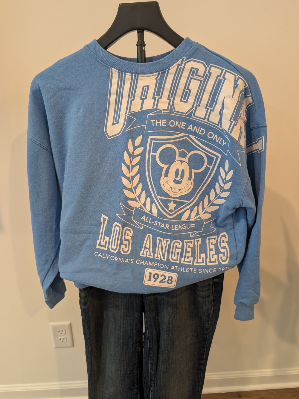 Disney Mickey Mouse Blue Graphic Crew Neck Pullover Sweatshirt Women's XS
